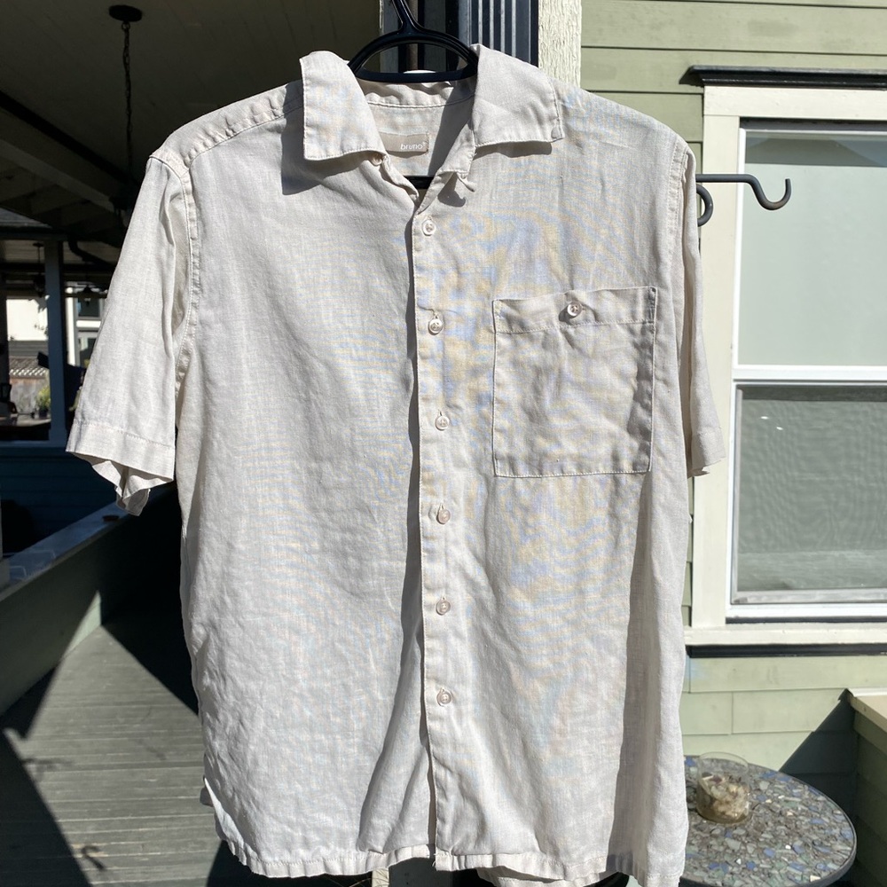 Bruno Short Sleeve Button Down Shirt 100% Linen Mens Small